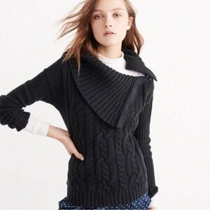 Abercrombie & Fitch Dark Blue Cable Knit Sweater Women Mock Cowl Neck Button Med